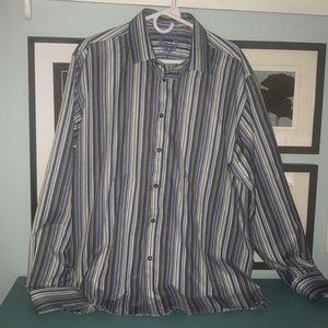 Luchiano Visconti blue brown stripe button down dress shirt size XL